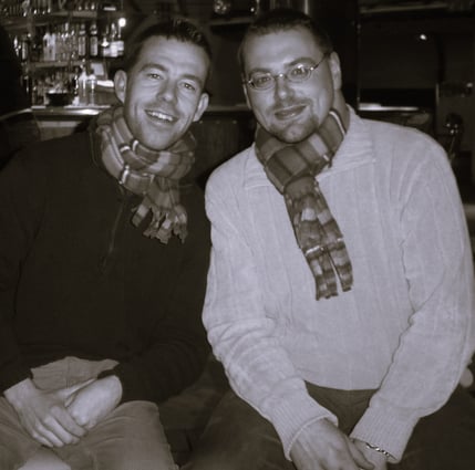 Uit de oude doos: Jurgen (links) en Patrick (rechts) smeden in Dublin plannen voor wat later Jurplus zou worden.